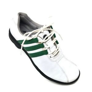 Adidas Geofit White Pebbled Stripe Golf Shoes.